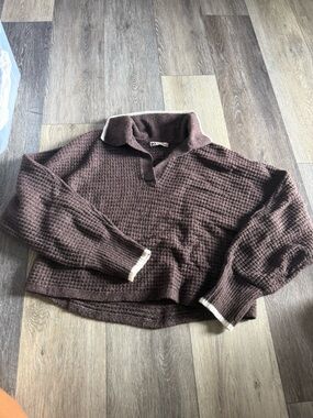 Cozy Brown Waffle-Knit Women's Sweater with Contrast Cuffs Kohl’s